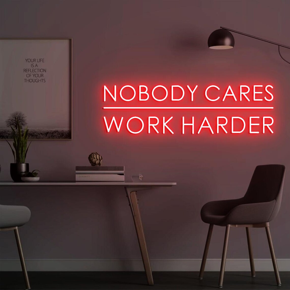 Home Gym Design Ideas - Nobody Cares Work Harder Neon Sign,