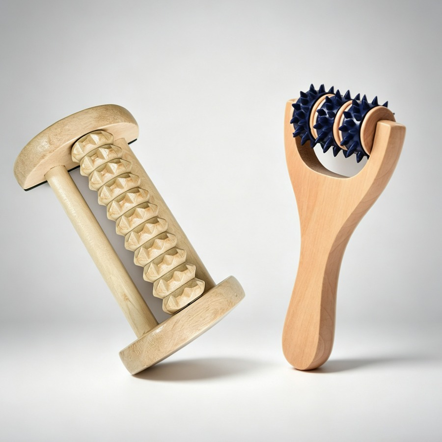 Home Gym Essentials - 2Pcs Wooden Massage Roller Set: Handheld
